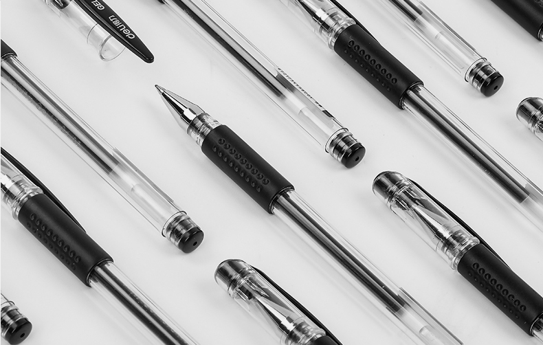 得力6600es中性笔05笔芯学生用文具用品考试专用简约碳素笔12支黑色